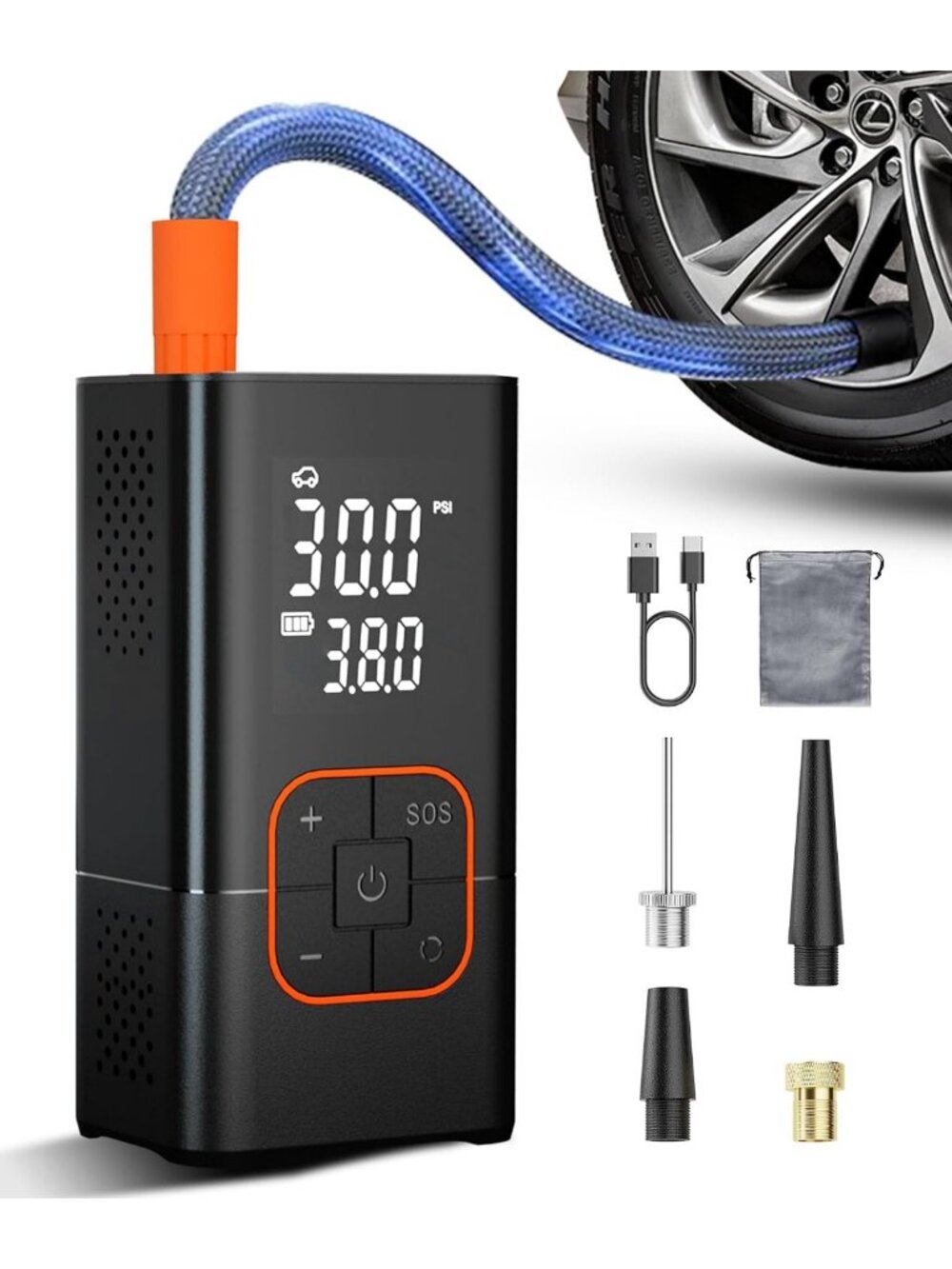 Tire Inflator Portable Air Compressor, 150 PSI Electric Pump with Gauge